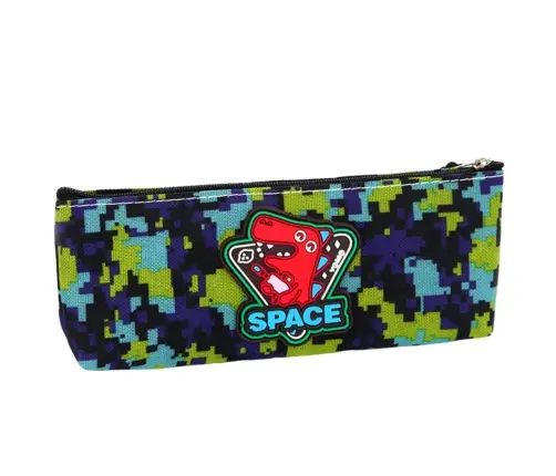 Pencil Case Space Dinosaur Pixels Blue Green 20x8cm