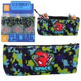 Pencil Case Space Dinosaur Pixels Blue Green 20x8cm