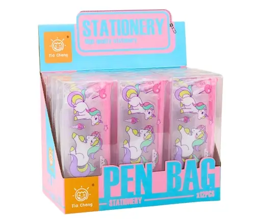 School Pencil Case Transparent Unicorns 20 x 8.5 x 4cm