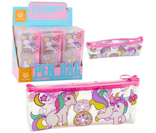 Pencil Case School Kit Transparent Donut Unicorns 20 x 8.5 x 4cm