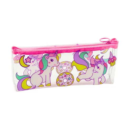Pencil Case School Kit Transparent Donut Unicorns 20 x 8.5 x 4cm