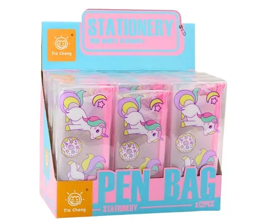Pencil Case School Kit Transparent Donut Unicorns 20 x 8.5 x 4cm