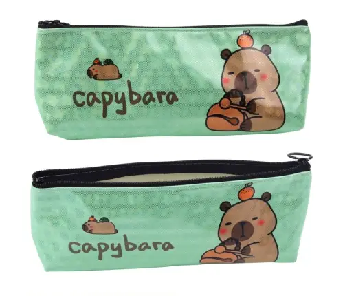 School Pencil Case Capybara Metallic Shimmering Green