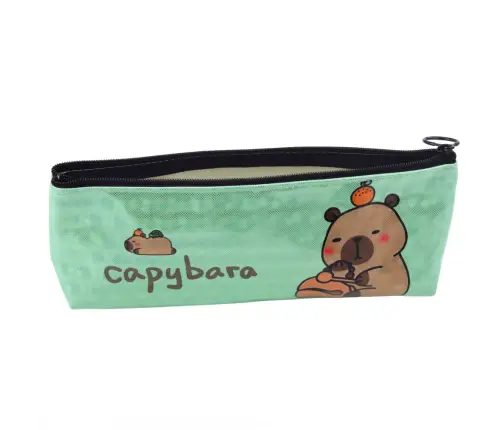 School Pencil Case Capybara Metallic Shimmering Green