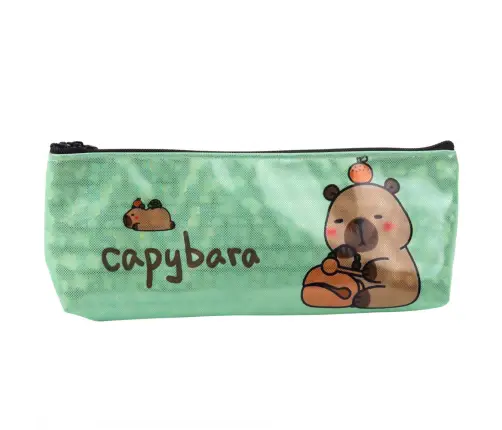 School Pencil Case Capybara Metallic Shimmering Green