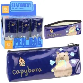 School Pencil Case Kit Capybara Brushing Teeth Navy Blue 20 x 8.5 x 4 cm