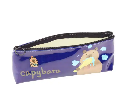School Pencil Case Kit Capybara Brushing Teeth Navy Blue 20 x 8.5 x 4 cm