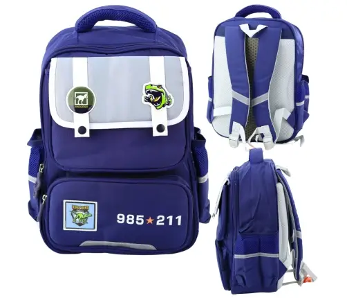 School Backpack Patches With Dinosaurs Chest Strap Navy Blue 39x27x15cm