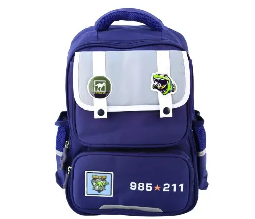 School Backpack Patches With Dinosaurs Chest Strap Navy Blue 39x27x15cm