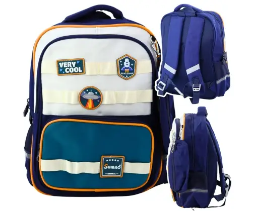 School Backpack Space Patches With Pencil Case Navy Blue 16L