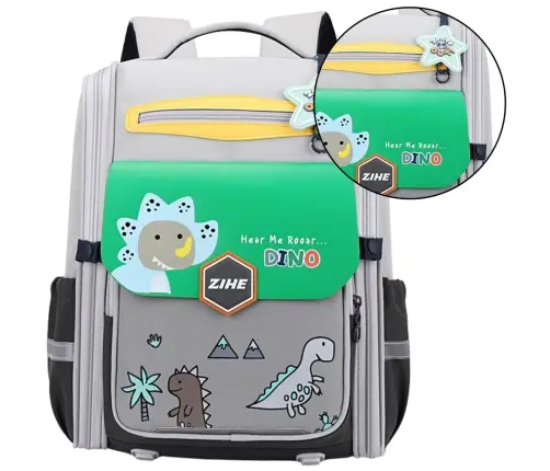 School Backpack With Dinosaurs Chest Strap Gray Green 21L 39cm