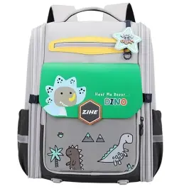 School Backpack With Dinosaurs Chest Strap Gray Green 21L 39cm School Backpack With Dinosaurs Chest Strap Gray Green 21L 39cm