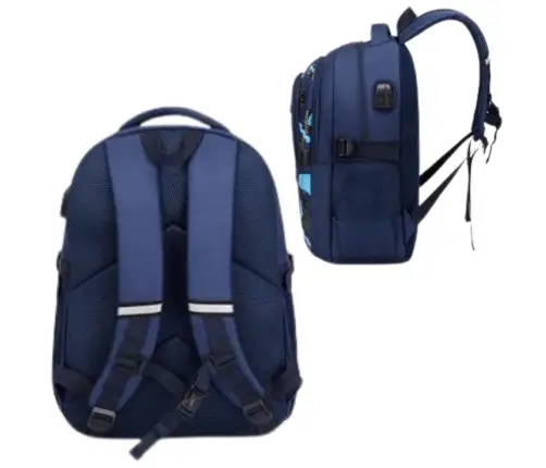Children's School Backpack Chest Strap Navy Blue Rocket Space 20L 41cm