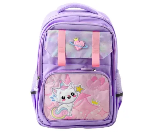 School Backpack With White Cat Chest Strap Purple 20L