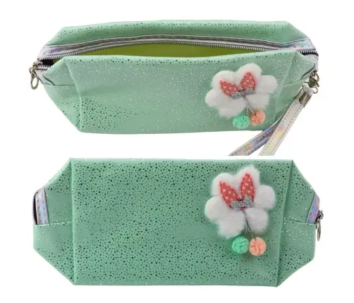 Pencil Case Cosmetic Bag Bow Shimmering Particles Turquoise Mint