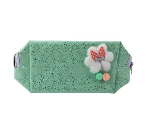 Pencil Case Cosmetic Bag Bow Shimmering Particles Turquoise Mint
