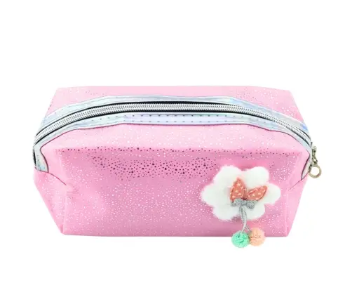 Pencil Case Cosmetic Bag Bow Shimmering Particles Pink