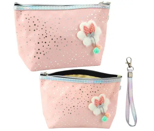 Pencil Case Cosmetic Bag Bow Shiny Dots Powder Pink 23x16cm