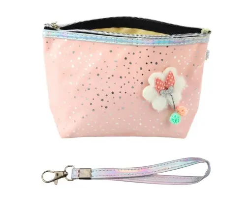 Pencil Case Cosmetic Bag Bow Shiny Dots Powder Pink 23x16cm