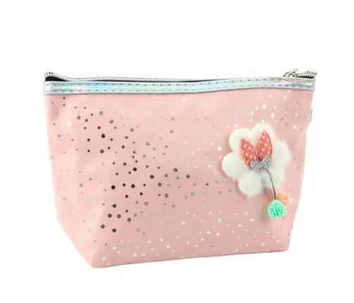 Pencil Case Cosmetic Bag Bow Shiny Dots Powder Pink 23x16cm