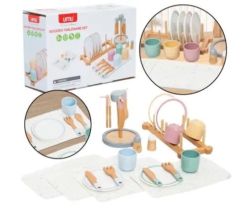 Wooden Children's Tableware Set Tableware Stand 33El