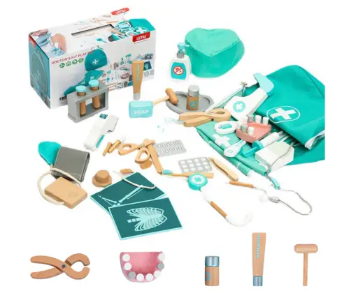 Medical Set Little Doctor Dentist Wooden First Aid Kit Apron 20 pcs