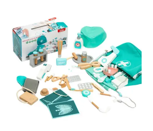 Medical Set Little Doctor Dentist Wooden First Aid Kit Apron 20 pcs