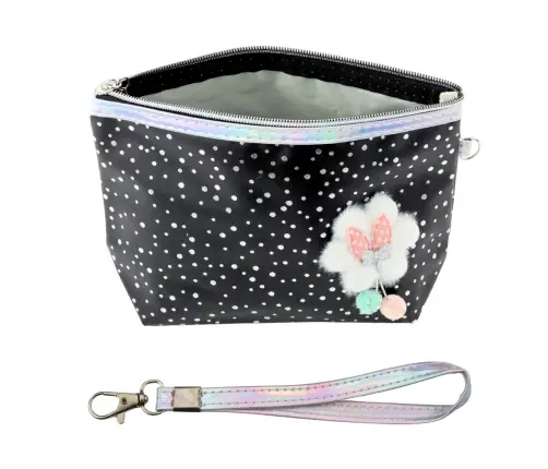 Pencil Case Cosmetic Bag Bow Shiny Dots Black 23x16cm