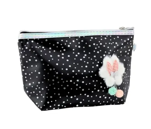 Pencil Case Cosmetic Bag Bow Shiny Dots Black 23x16cm