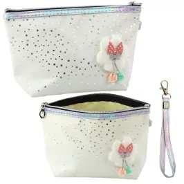 Pencil Case Cosmetic Bag Bow Shiny Dots White 23x16cm