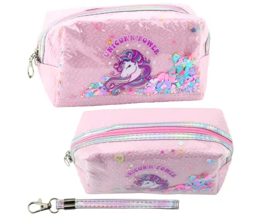 School Pencil Case With Headband Unicorn Confetti Pink 20cm