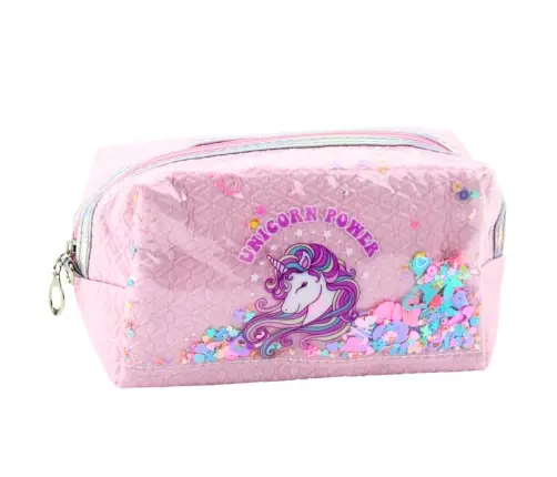 School Pencil Case With Headband Unicorn Confetti Pink 20cm