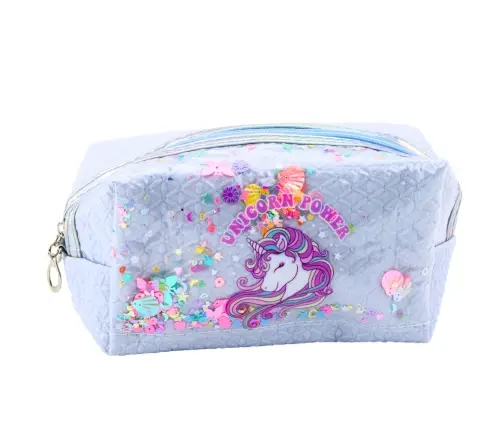School Pencil Case With Headband Unicorn Confetti Blue 20cm