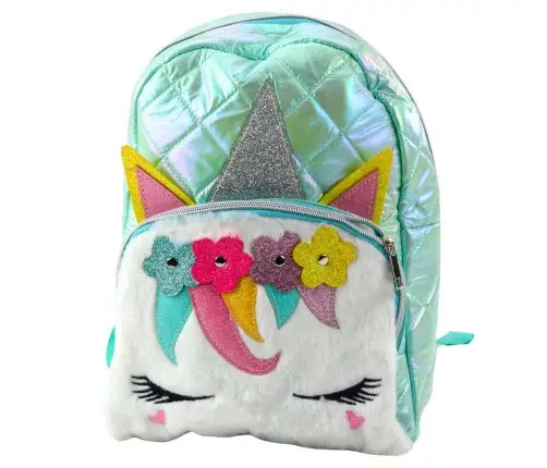 Children's Quilted School Backpack Unicorn Turquoise 32cm