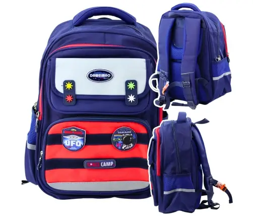 Children's School Backpack Chest Strap Navy Blue Red Space 38x28x19cm