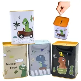 Piggy bank Dinosaur in the car Learning to save Metal White 11x8cm