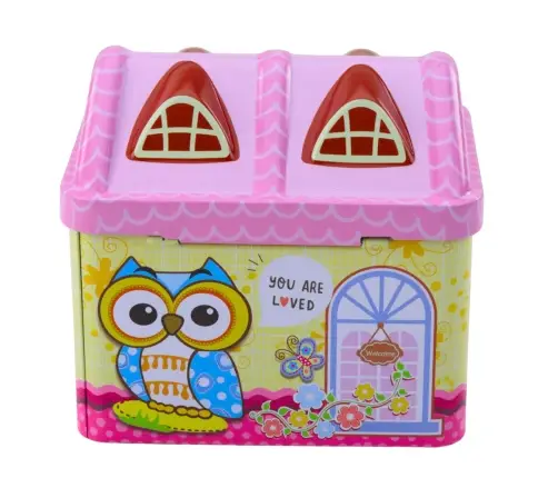 Piggy Bank Metal Owl House Padlock Keys Pink