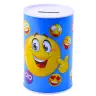 Metal Piggy Bank Emoticons Blue Brown 13 x 8cm