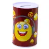 Metal Piggy Bank Emoticons Blue Brown 13 x 8cm