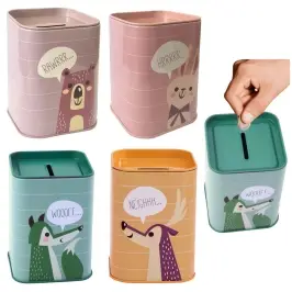 Piggy bank Fox Metal Learning to save Green 11x8cm