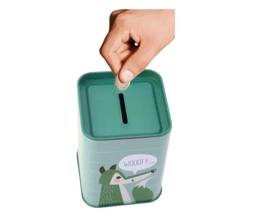 Piggy bank Fox Metal Learning to save Green 11x8cm