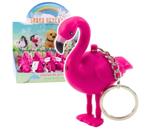 Flamingo Backpack Keychain LED Sounds Pink