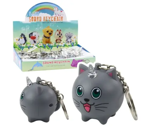 Backpack Keychain Kitten Unicorn Horn LED Sounds Gray
