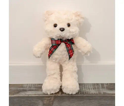 Plush Mascot Cuddly Toy Teddy Bear With Bow White 30cm