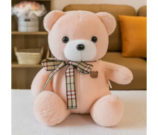 Plush Mascot Cuddly Toy Teddy Bear With Bow Cream 23cm
