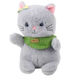 Plush Mascot Cuddly Toy Cat Gray Green Scarf Bow 22cm