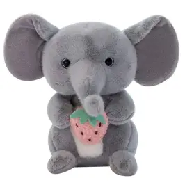 Plush Mascot Cuddly Toy Elephant With Strawberry Gray 23cm