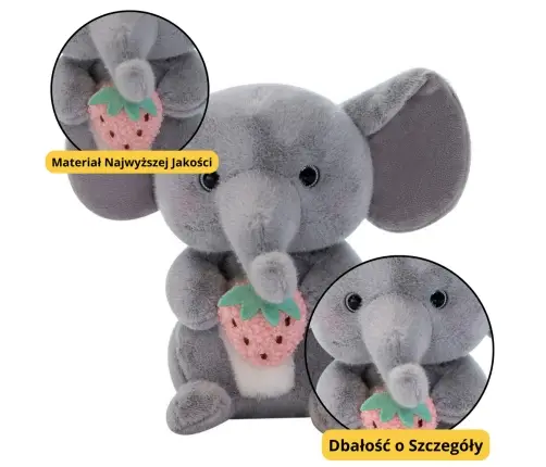 Plush Mascot Cuddly Toy Elephant With Strawberry Gray 23cm