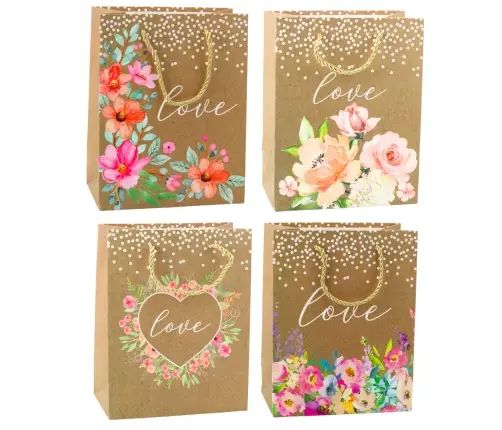 Gift Bag Love Inscription Flowers 23 x 18 x 10.5 cm