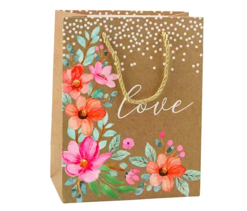 Gift Bag Love Inscription Flowers 23 x 18 x 10.5 cm